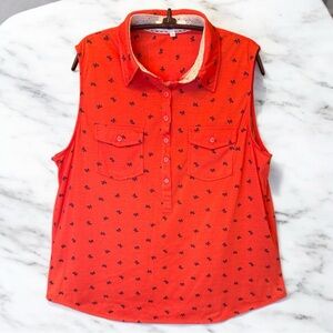 Eden & Olivia sleeveless button up, red/orange, polyester blend top. Size L NWOT